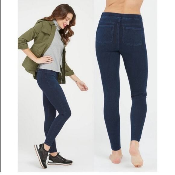 SPANX Jean-Ish Skinny Dark Wash Leggings Jeans Size Large - Picture 3 of 12